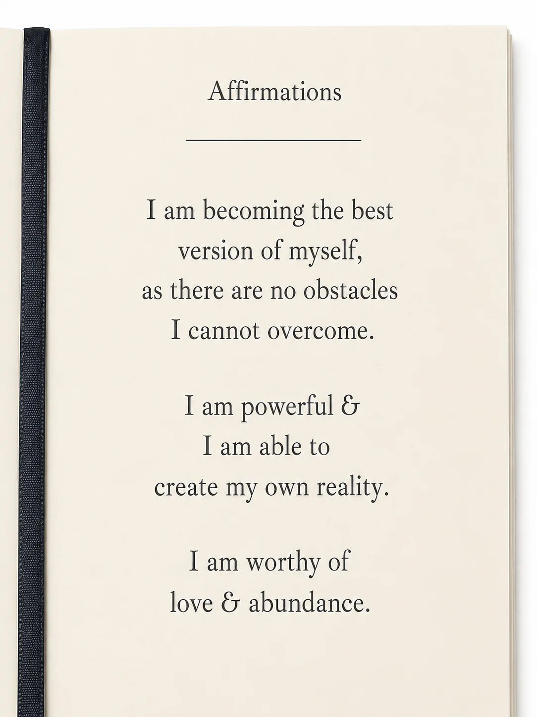 Close up affirmations page from My Daily Wellness Journal on a white background